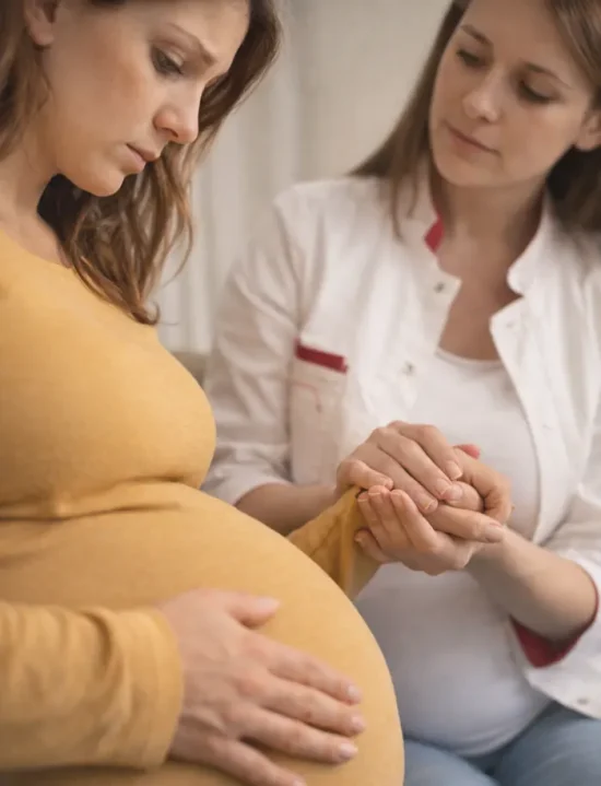 mujer embarazada con su psiquiatra perinatal